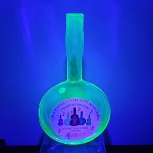 Vaseline Uranium Glass Bottle Round Violin or Cello Bud Vase - Pairpoint Mark